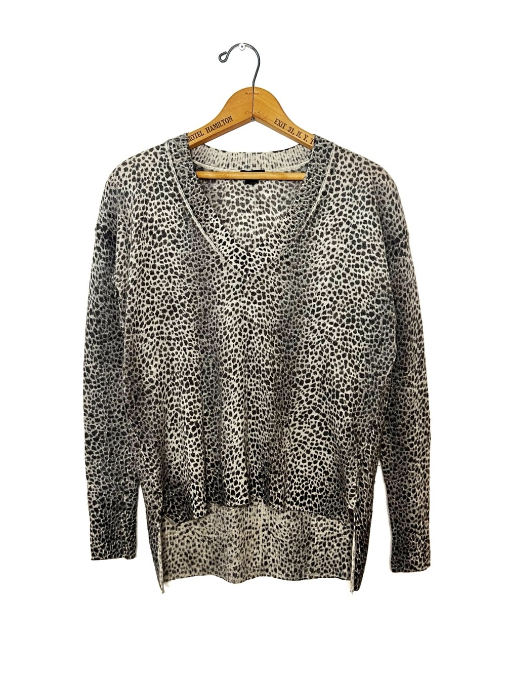 Club Monaco Black & White Leopard-Print V-Neck Sweater